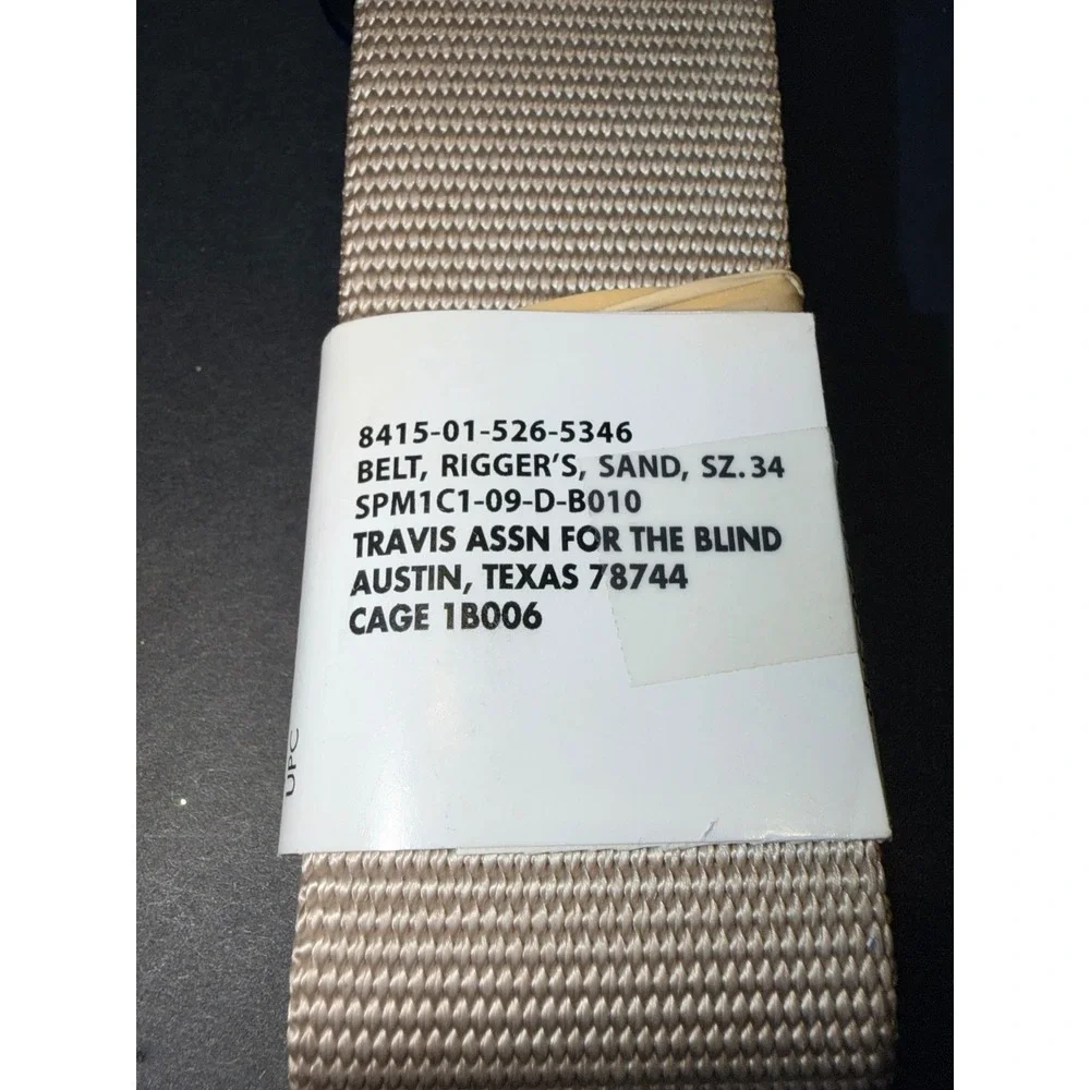 Travis Assn‎ For The Blind Military Riggers Belt Sand Sz 34 8415-01-526-5346 NEW